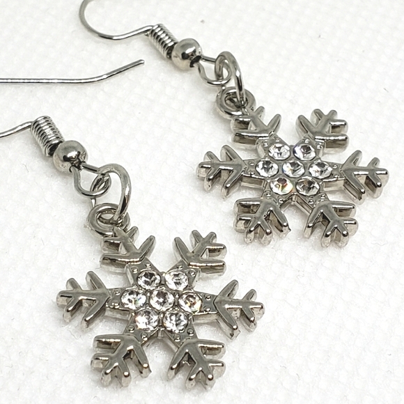 Silver Rhinestone Snowflake Earrings - Picture 2 of 3